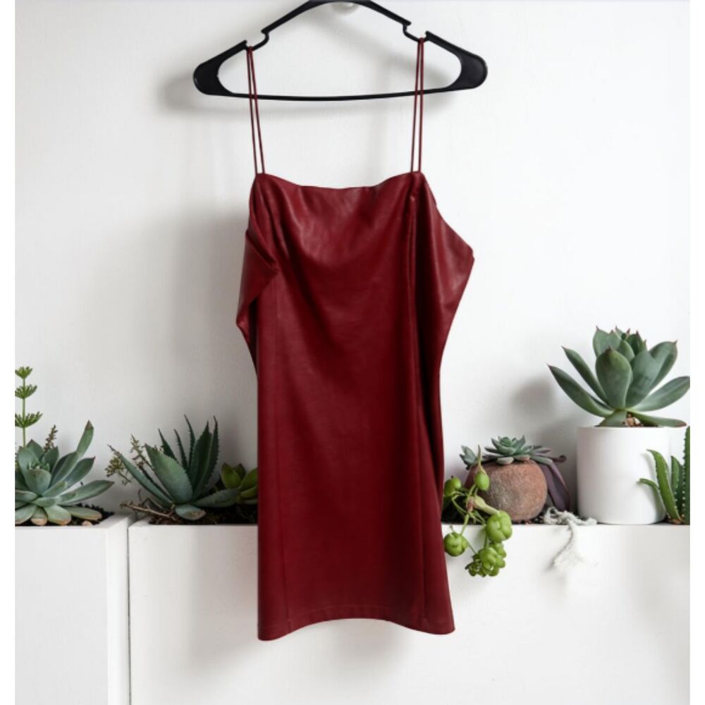 Wild Fable Faux Leather Burgundy Mini Dress with Spaghetti Straps